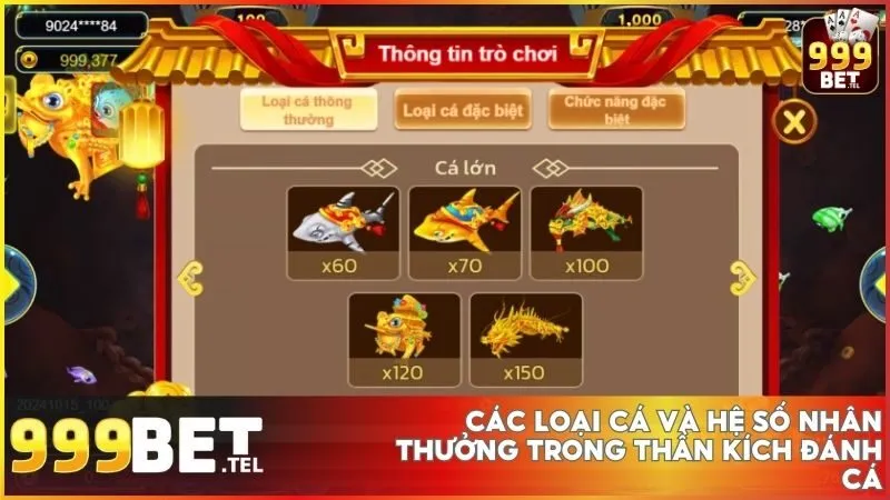 Mỗi loại cá đều mang hệ số nhân hấp dẫn. Nhắm chuẩn, bắn chính xác và rinh ngay chiến lợi phẩm tại 999BET!
