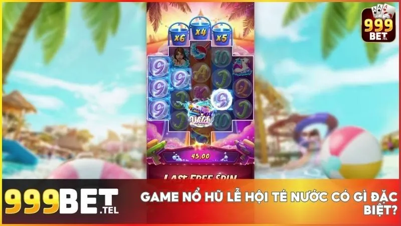 Trải nghiệm game nổ hũ Lễ Hội Té Nước tại 999BET với 720 đường thắng, RTP 96.5%, vòng quay miễn phí và số nhân khủng